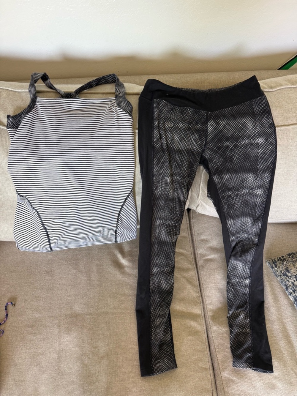 Soybu Black and White Striped Sports Bra Top and Matching Pants